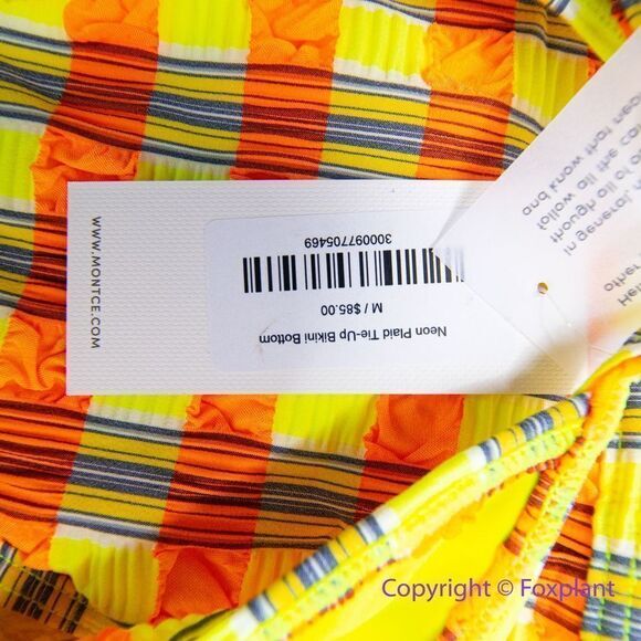 NEW Montce Tie-Up bikini Bottom Neon Plaid, size M - Picture 11 of 12